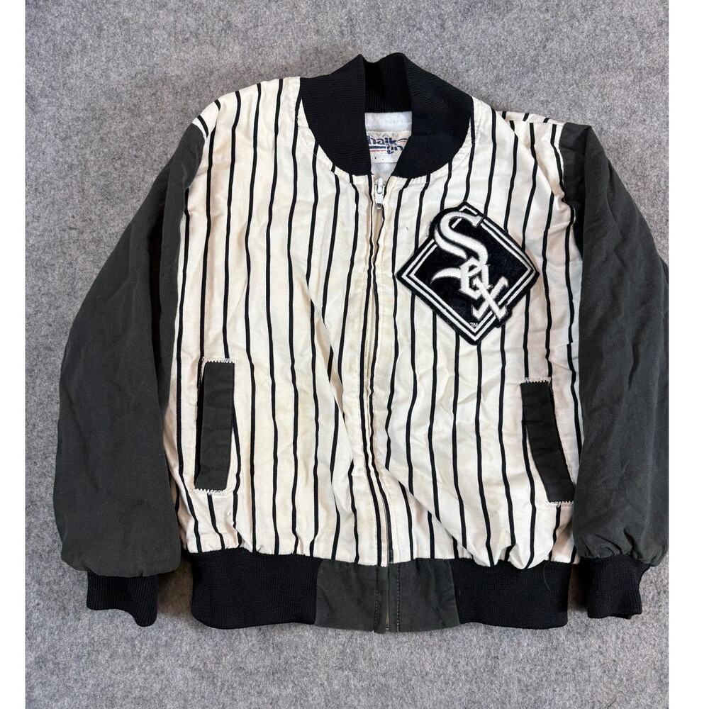 VINTAGE Chicago White Sox MLB Bomber Jacket Boys Pinstripe Chalk Line Size 6/7